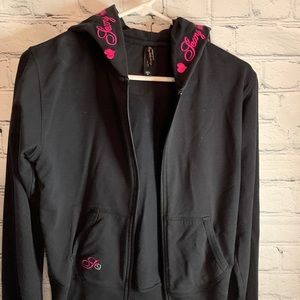 Victoria's Secret Black Zip-Up Hoodie with Pink Embroidery